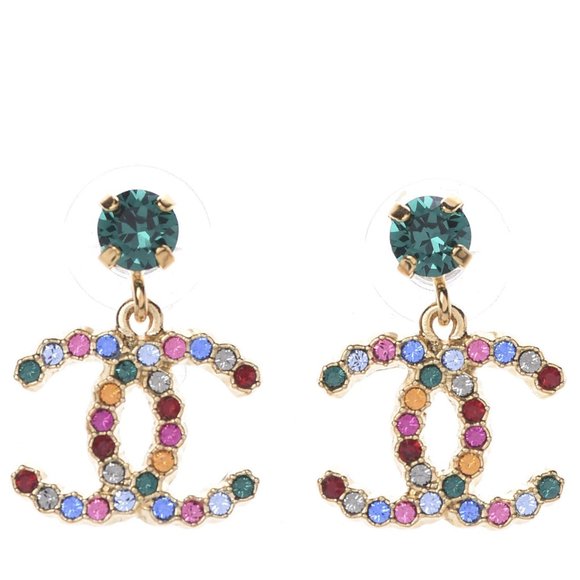 CHANEL Jewelry - Crystal Over The Rainbow Chanel Drop Earrings Gold Multicolor